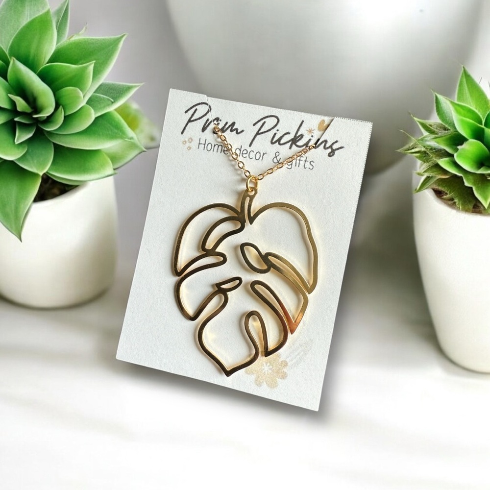 Gold Leaf Pendant Necklace monstera